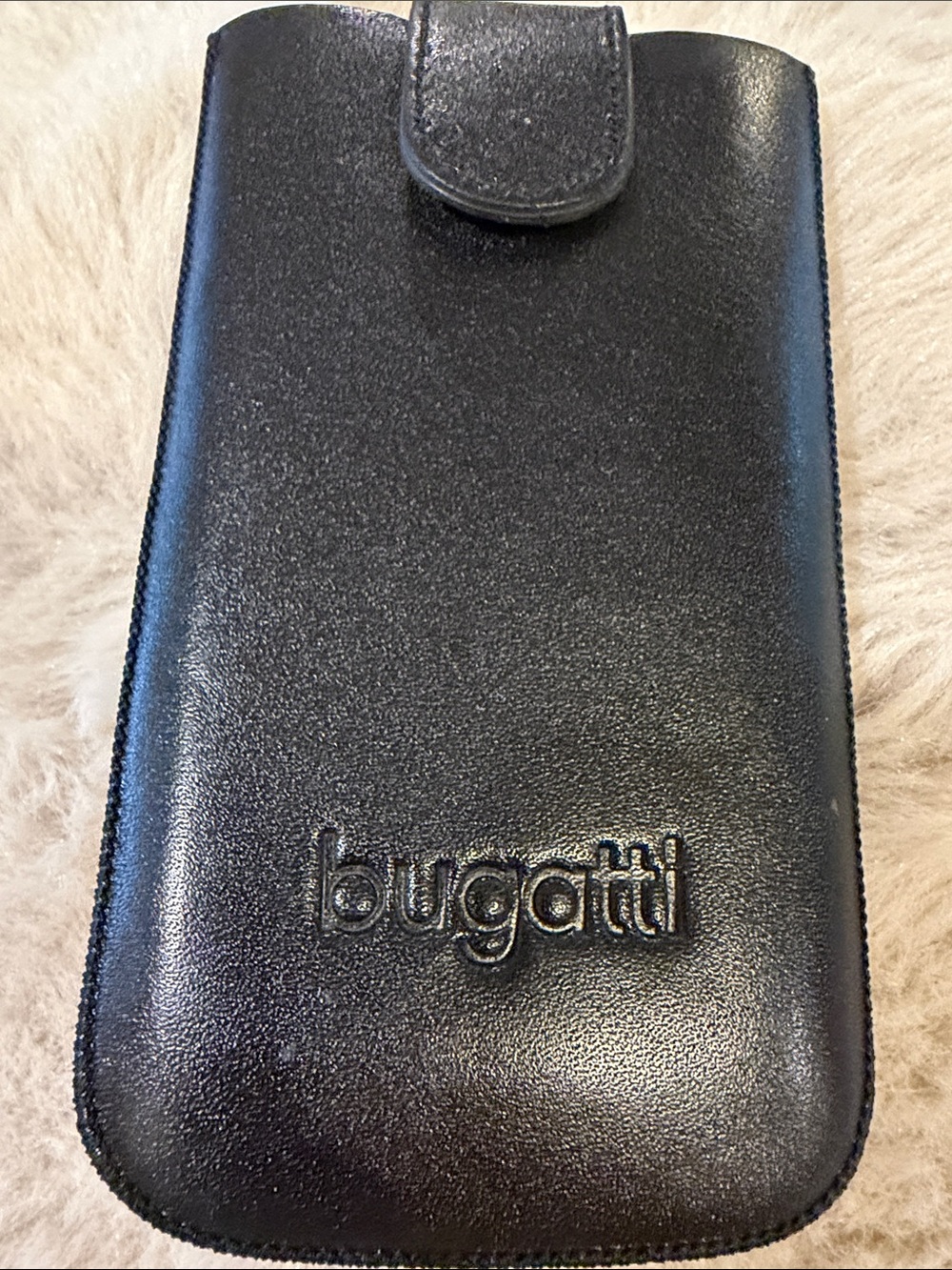 Bugatti Black Leather Phone Sleeve with Snap Closure